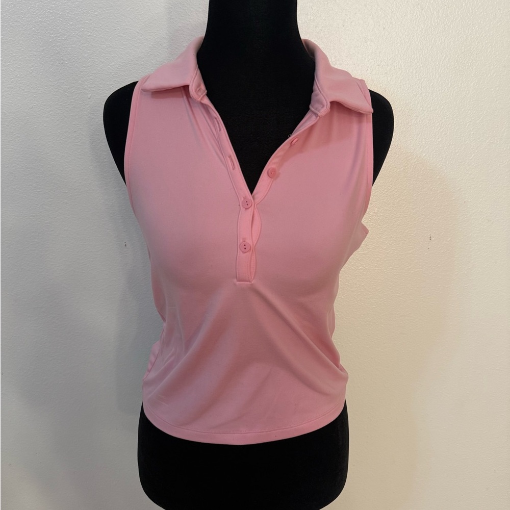 All in Motion Pink Button Down Sleeveless Top